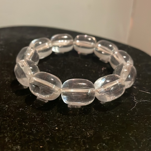 Retro vintage 8” eleven oblong clear beads stackable stretch bangle bracelet - Picture 7 of 11